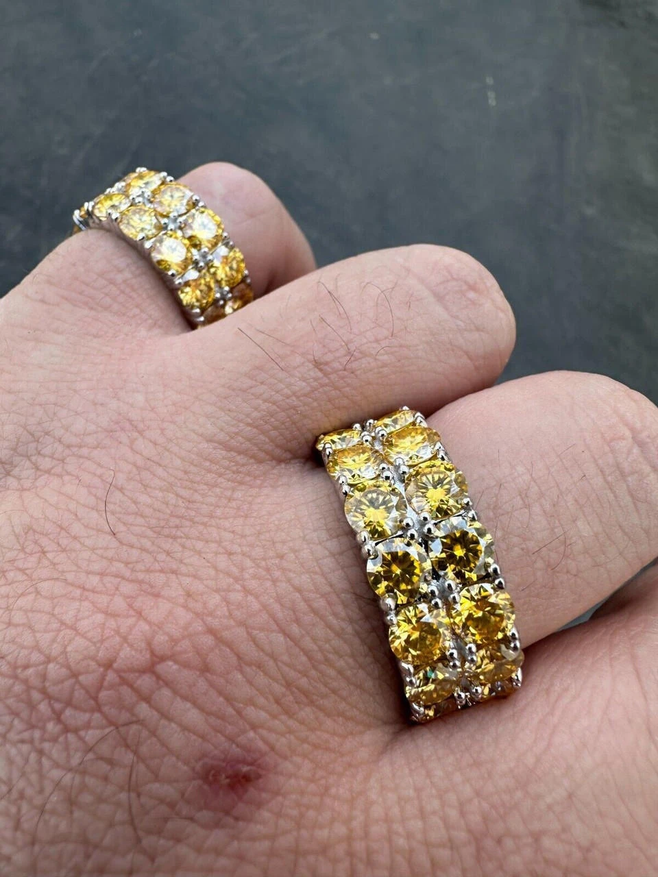 Yellow Canary Moissanite Ring Real 925 Silver Hip Hop Iced Tennis Band Big 10mm 4 Yellow Canary Moissanite Ring Real 925 Silver Hip Hop Iced Tennis Band Big 10mm - Image 2