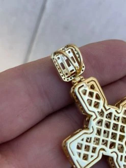Yellow Gold Over Solid 925 Silver Men's Large Baguette Diamond Cross Necklace 2" 17 Yellow Gold Over Solid 925 Silver Men's Large Baguette Diamond Cross Necklace 2" -Harlem Bling Shop harlembling yellow gold over solid 925 silver mens large baguette diamond cross necklace 2 17064.1664375799