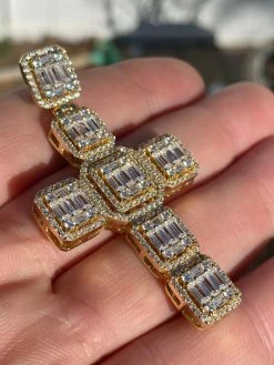 Yellow Gold Over Solid 925 Silver Men's Large Baguette Diamond Cross Necklace 2" 20 Yellow Gold Over Solid 925 Silver Men's Large Baguette Diamond Cross Necklace 2" -Harlem Bling Shop harlembling yellow gold over solid 925 silver mens large baguette diamond cross necklace 2 80358.1664376115