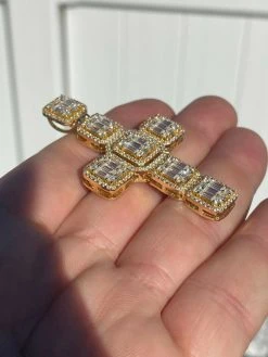 Yellow Gold Over Solid 925 Silver Men's Large Baguette Diamond Cross Necklace 2" 14 Yellow Gold Over Solid 925 Silver Men's Large Baguette Diamond Cross Necklace 2" -Harlem Bling Shop harlembling yellow gold over solid 925 silver mens large baguette diamond cross necklace 2 87009.1664380655