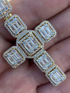 Yellow Gold Over Solid 925 Silver Men's Large Baguette Diamond Cross Necklace 2" 16 Yellow Gold Over Solid 925 Silver Men's Large Baguette Diamond Cross Necklace 2" -Harlem Bling Shop harlembling yellow gold over solid 925 silver mens large baguette diamond cross necklace 2 88265.1664381187