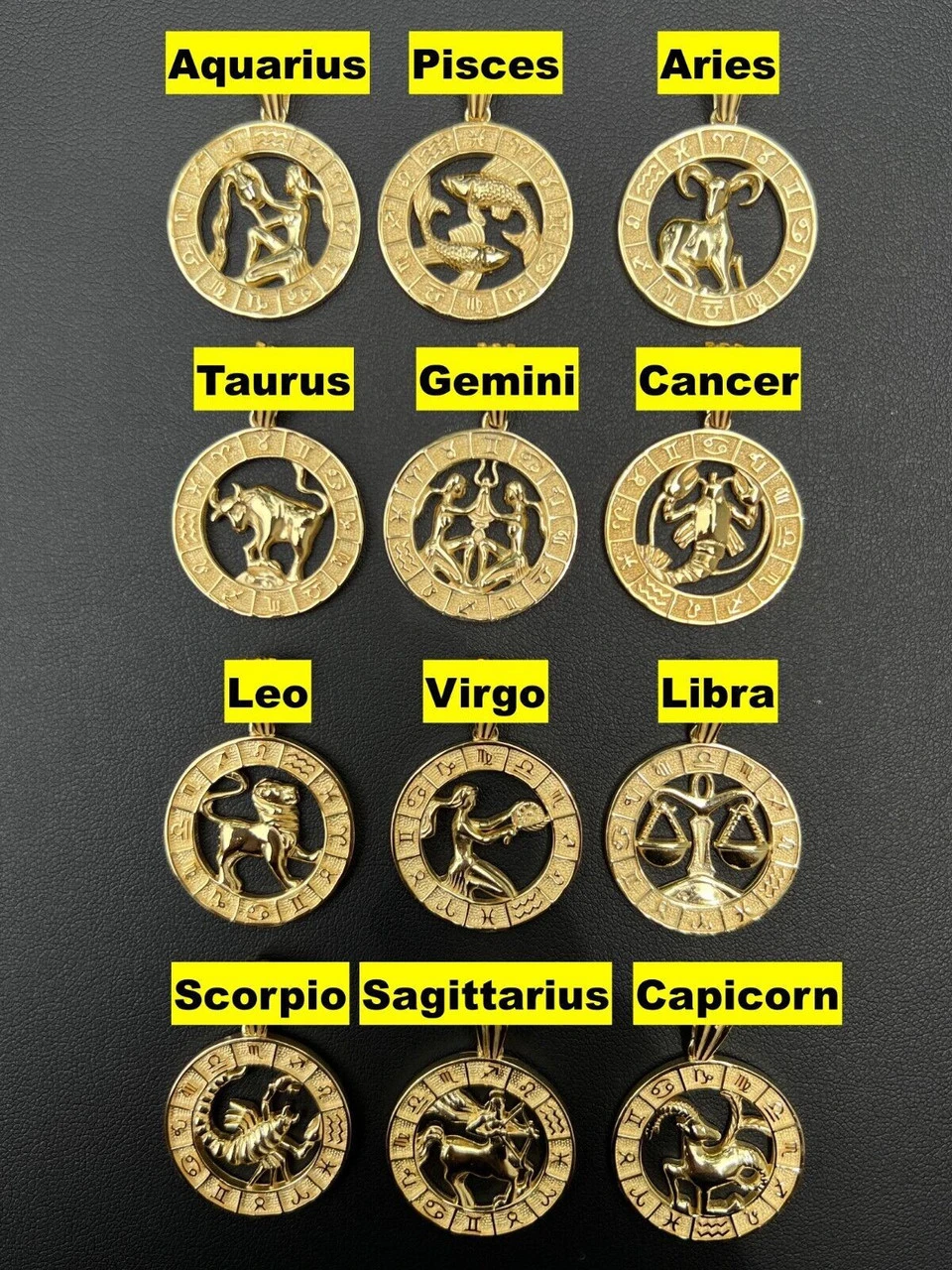 14k Gold Plated Real Solid 925 Silver Zodiac Astrology Sign Pendant Necklace 1" 4 14k Gold Plated Real Solid 925 Silver Zodiac Astrology Sign Pendant Necklace 1" - Image 2