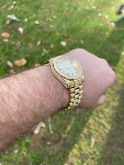 15ct MOISSANITE Gold Mens Presidential Watch Iced Hip Hop Out Pass Diamond Test -Harlem Bling Shop hip hop 15ct moissanite gold mens presidential watch iced hip hop out pass diamond test 09753.1664358606