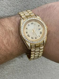 15ct MOISSANITE Gold Mens Presidential Watch Iced Hip Hop Out Pass Diamond Test -Harlem Bling Shop hip hop 15ct moissanite gold mens presidential watch iced hip hop out pass diamond test 47518.1664357035