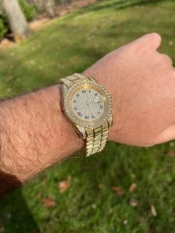 15ct MOISSANITE Gold Mens Presidential Watch Iced Hip Hop Out Pass Diamond Test -Harlem Bling Shop hip hop 15ct moissanite gold mens presidential watch iced hip hop out pass diamond test 57424.1664359366