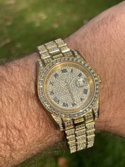 15ct MOISSANITE Gold Mens Presidential Watch Iced Hip Hop Out Pass Diamond Test -Harlem Bling Shop hip hop 15ct moissanite gold mens presidential watch iced hip hop out pass diamond test 64601.1664359580