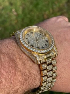 15ct MOISSANITE Gold Mens Presidential Watch Iced Hip Hop Out Pass Diamond Test -Harlem Bling Shop hip hop 15ct moissanite gold mens presidential watch iced hip hop out pass diamond test 70111.1664355479