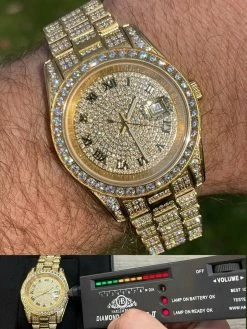 15ct MOISSANITE Gold Mens Presidential Watch Iced Hip Hop Out Pass Diamond Test