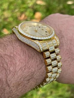 15ct MOISSANITE Gold Mens Presidential Watch Iced Hip Hop Out Pass Diamond Test -Harlem Bling Shop hip hop 15ct moissanite gold mens presidential watch iced hip hop out pass diamond test 98061.1664359677