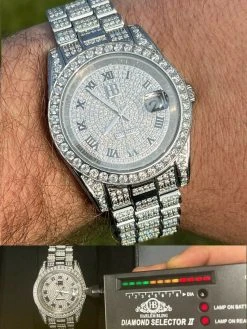 15ct MOISSANITE Mens Presidential Watch Iced Bust Down Hip Hop Diamond Test ✅