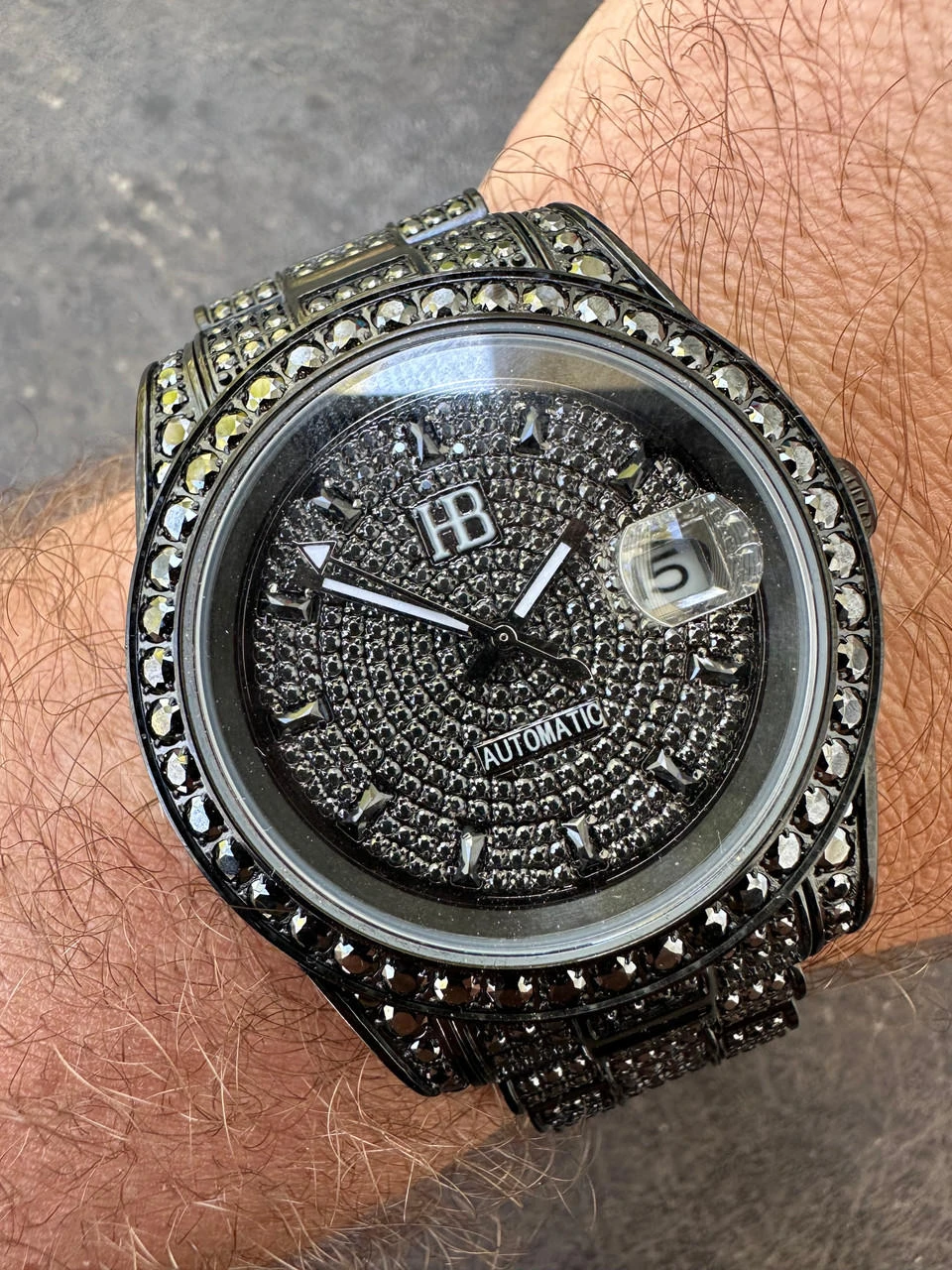 16.1 Ct Black MOISSANITE Mens Presidential Watch Iced Bust Down Hip Hop 4 16.1 Ct Black MOISSANITE Mens Presidential Watch Iced Bust Down Hip Hop - Image 2