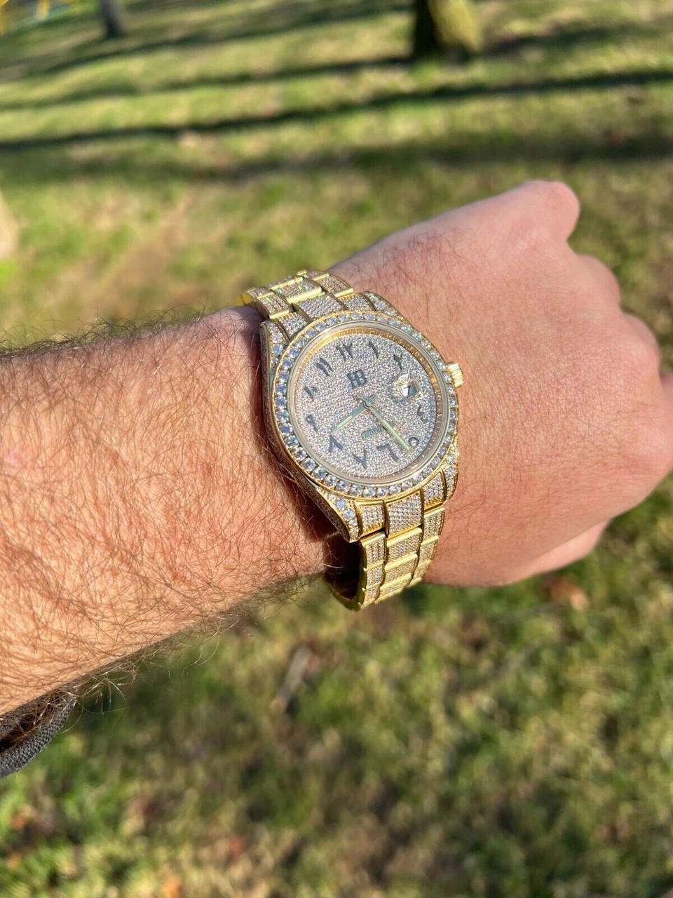 16ct MOISSANITE Mens 14k Gold Over Stainless Watch Honeycomb Iced Arabic Dial 13 16ct MOISSANITE Mens 14k Gold Over Stainless Watch Honeycomb Iced Arabic Dial - Image 11