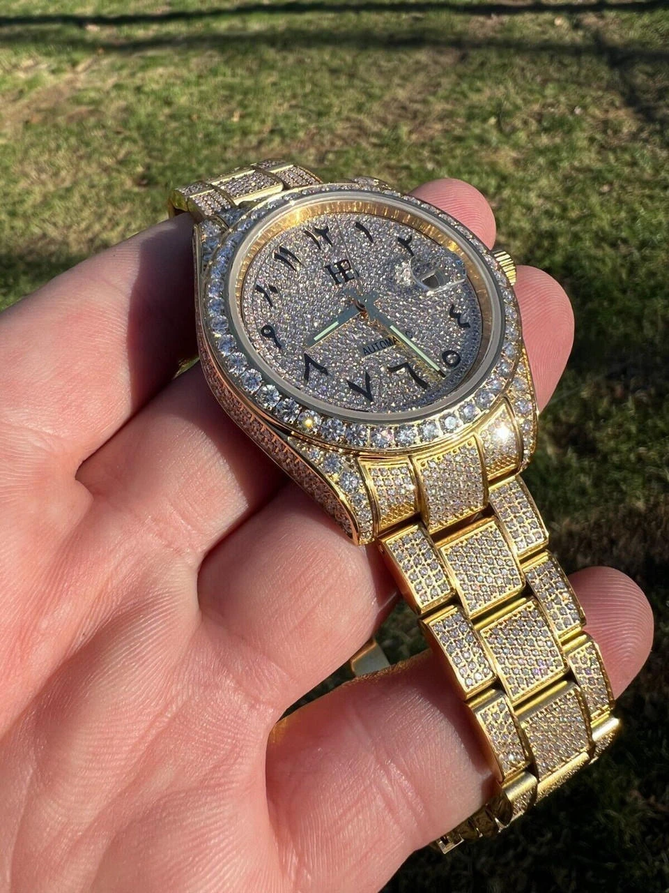 16ct MOISSANITE Mens 14k Gold Over Stainless Watch Honeycomb Iced Arabic Dial 17 16ct MOISSANITE Mens 14k Gold Over Stainless Watch Honeycomb Iced Arabic Dial - Image 15