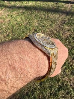 16ct MOISSANITE Mens 14k Gold Over Stainless Watch Honeycomb Iced Arabic Dial 28 16ct MOISSANITE Mens 14k Gold Over Stainless Watch Honeycomb Iced Arabic Dial -Harlem Bling Shop hip hop 16ct moissanite mens 14k gold over stainless watch honeycomb iced arabic dial 49780.1671639722