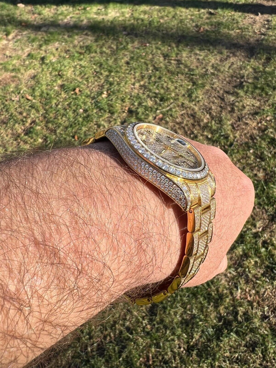 16ct MOISSANITE Mens 14k Gold Over Stainless Watch Honeycomb Iced Arabic Dial 9 16ct MOISSANITE Mens 14k Gold Over Stainless Watch Honeycomb Iced Arabic Dial - Image 7