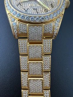 16ct MOISSANITE Mens 14k Gold Over Stainless Watch Honeycomb Iced Arabic Dial 40 16ct MOISSANITE Mens 14k Gold Over Stainless Watch Honeycomb Iced Arabic Dial -Harlem Bling Shop hip hop 16ct moissanite mens 14k gold over stainless watch honeycomb iced arabic dial 59996.1671639694