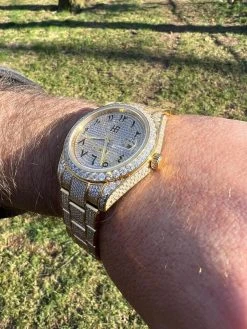 16ct MOISSANITE Mens 14k Gold Over Stainless Watch Honeycomb Iced Arabic Dial 29 16ct MOISSANITE Mens 14k Gold Over Stainless Watch Honeycomb Iced Arabic Dial -Harlem Bling Shop hip hop 16ct moissanite mens 14k gold over stainless watch honeycomb iced arabic dial 80441.1671639667