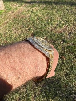 16ct MOISSANITE Mens 14k Gold Over Stainless Watch Honeycomb Iced Arabic Dial 33 16ct MOISSANITE Mens 14k Gold Over Stainless Watch Honeycomb Iced Arabic Dial -Harlem Bling Shop hip hop 16ct moissanite mens 14k gold over stainless watch honeycomb iced arabic dial 88177.1671639650