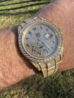 16ct MOISSANITE Mens 14k Gold Over Stainless Watch Honeycomb Iced Arabic Dial 30 16ct MOISSANITE Mens 14k Gold Over Stainless Watch Honeycomb Iced Arabic Dial -Harlem Bling Shop hip hop 16ct moissanite mens 14k gold over stainless watch honeycomb iced arabic dial 96410.1671639733