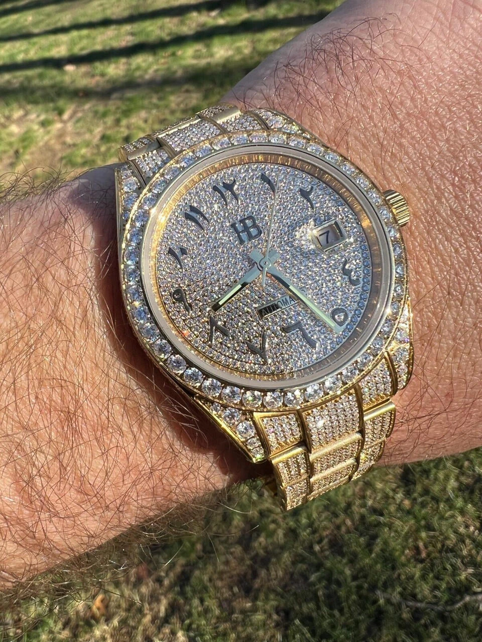 16ct MOISSANITE Mens 14k Gold Over Stainless Watch Honeycomb Iced Arabic Dial 11 16ct MOISSANITE Mens 14k Gold Over Stainless Watch Honeycomb Iced Arabic Dial - Image 9