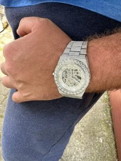 35.5ct MOISSANITE Automatic Skeleton Watch Mens Real Iced Hip Hop Passes Tester -Harlem Bling Shop hip hop 35.5ct moissanite automatic skeleton watch mens real iced hip hop passes tester 20234.1684271484