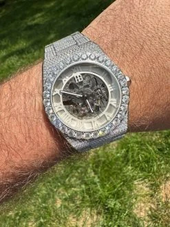 35.5ct MOISSANITE Automatic Skeleton Watch Mens Real Iced Hip Hop Passes Tester -Harlem Bling Shop hip hop 35.5ct moissanite automatic skeleton watch mens real iced hip hop passes tester 36550.1684271395