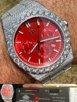 35ct MOISSANITE Red Face Mens Perpetual Calendar Real Watch Auto Iced Hip Hop