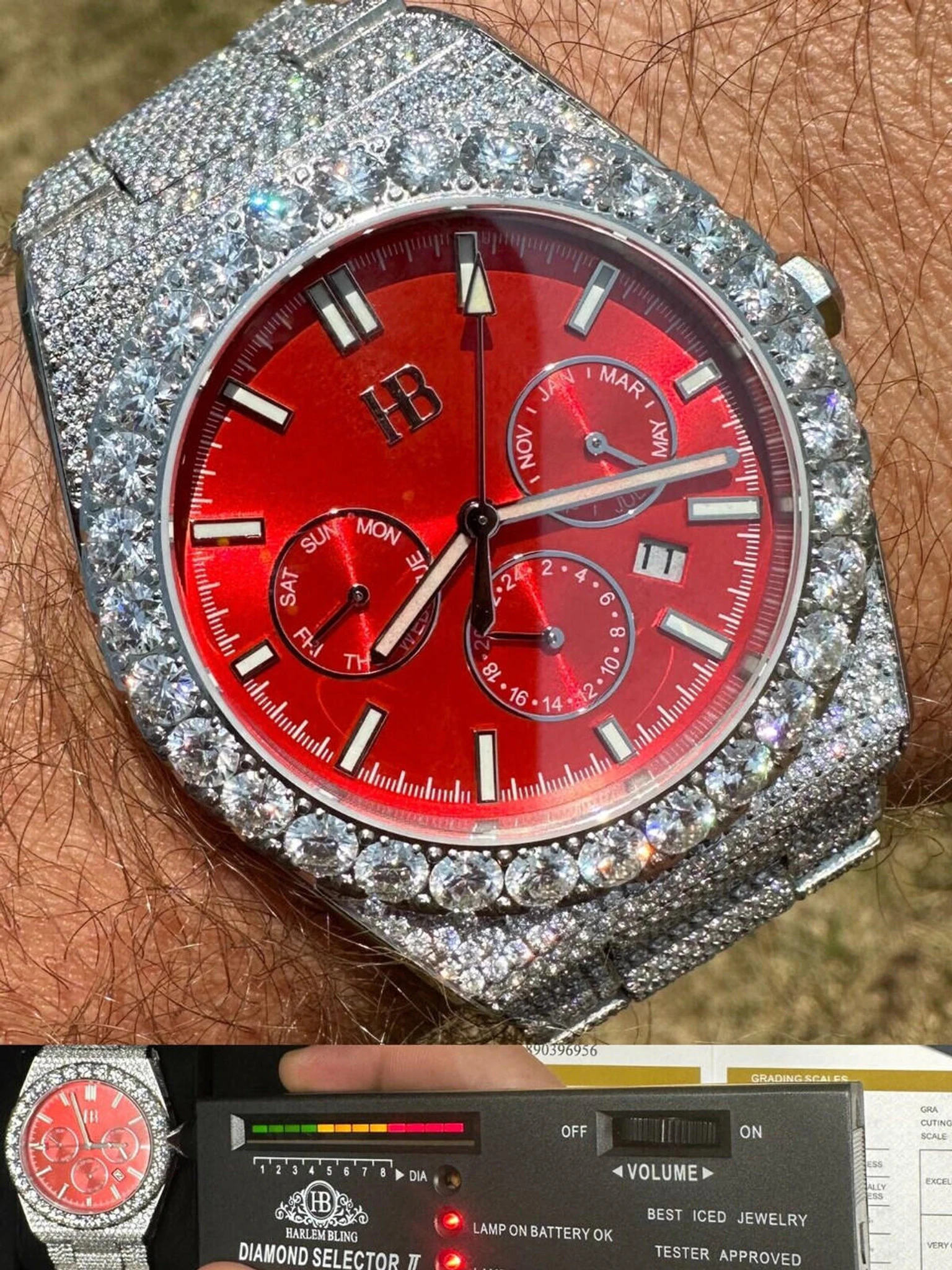 35ct MOISSANITE Red Face Mens Perpetual Calendar Real Watch Auto Iced Hip Hop 3 35ct MOISSANITE Red Face Mens Perpetual Calendar Real Watch Auto Iced Hip Hop