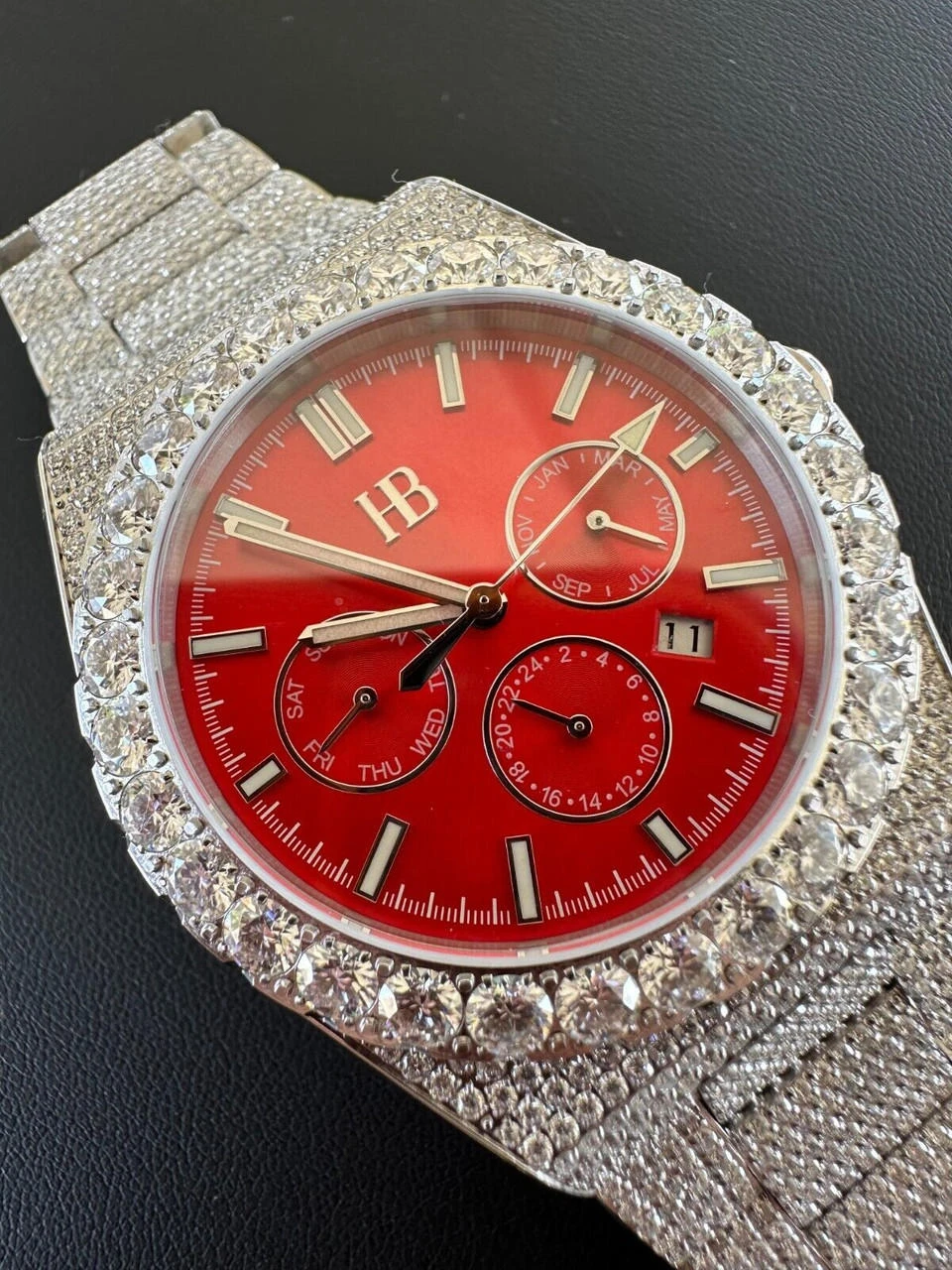 35ct MOISSANITE Red Face Mens Perpetual Calendar Real Watch Auto Iced Hip Hop 7 35ct MOISSANITE Red Face Mens Perpetual Calendar Real Watch Auto Iced Hip Hop - Image 5