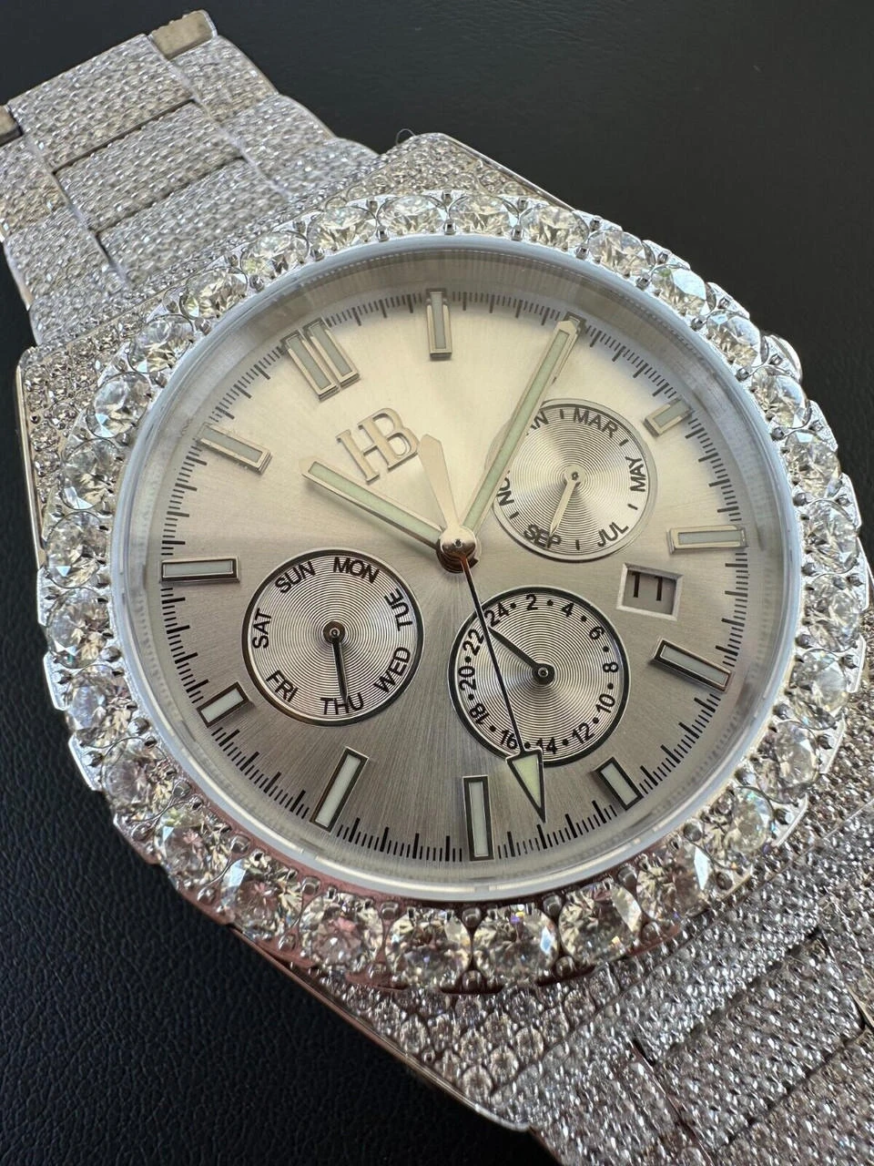 35ct MOISSANITE White Face Mens Perpetual Calendar Real Watch Auto Iced Hip Hop 7 35ct MOISSANITE White Face Mens Perpetual Calendar Real Watch Auto Iced Hip Hop - Image 5