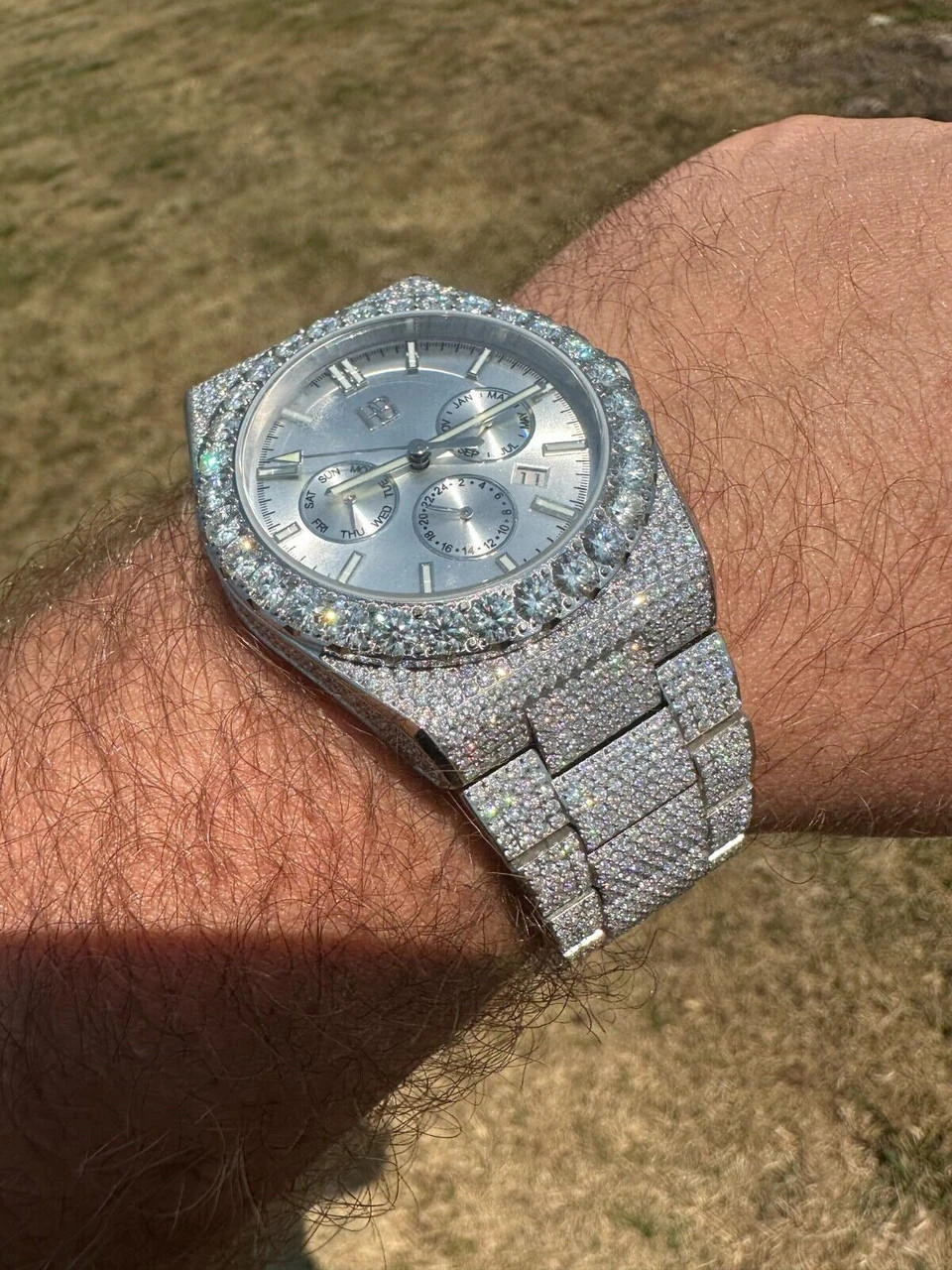 35ct MOISSANITE White Face Mens Perpetual Calendar Real Watch Auto Iced Hip Hop 8 35ct MOISSANITE White Face Mens Perpetual Calendar Real Watch Auto Iced Hip Hop - Image 6