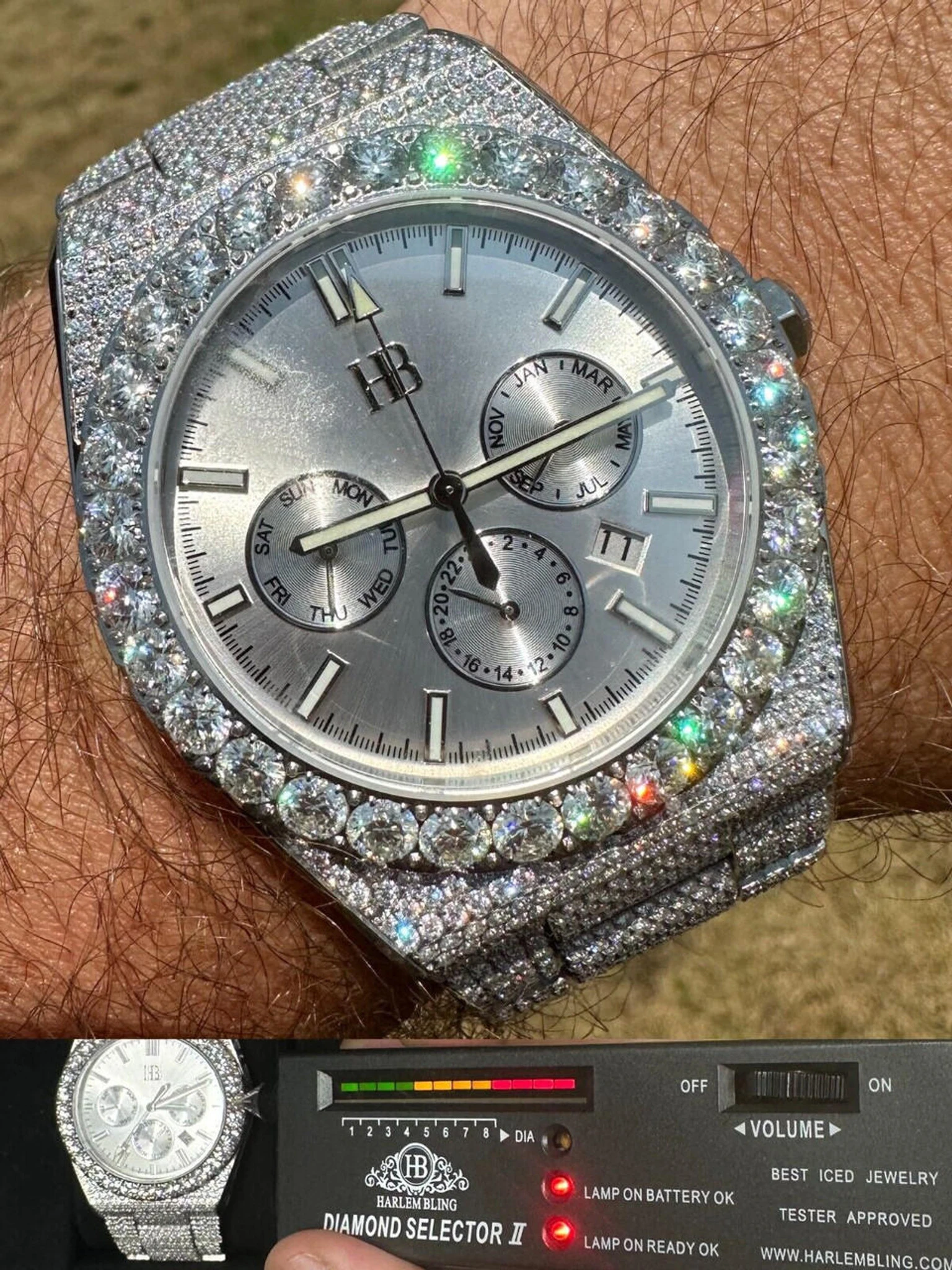 35ct MOISSANITE White Face Mens Perpetual Calendar Real Watch Auto Iced Hip Hop 3 35ct MOISSANITE White Face Mens Perpetual Calendar Real Watch Auto Iced Hip Hop