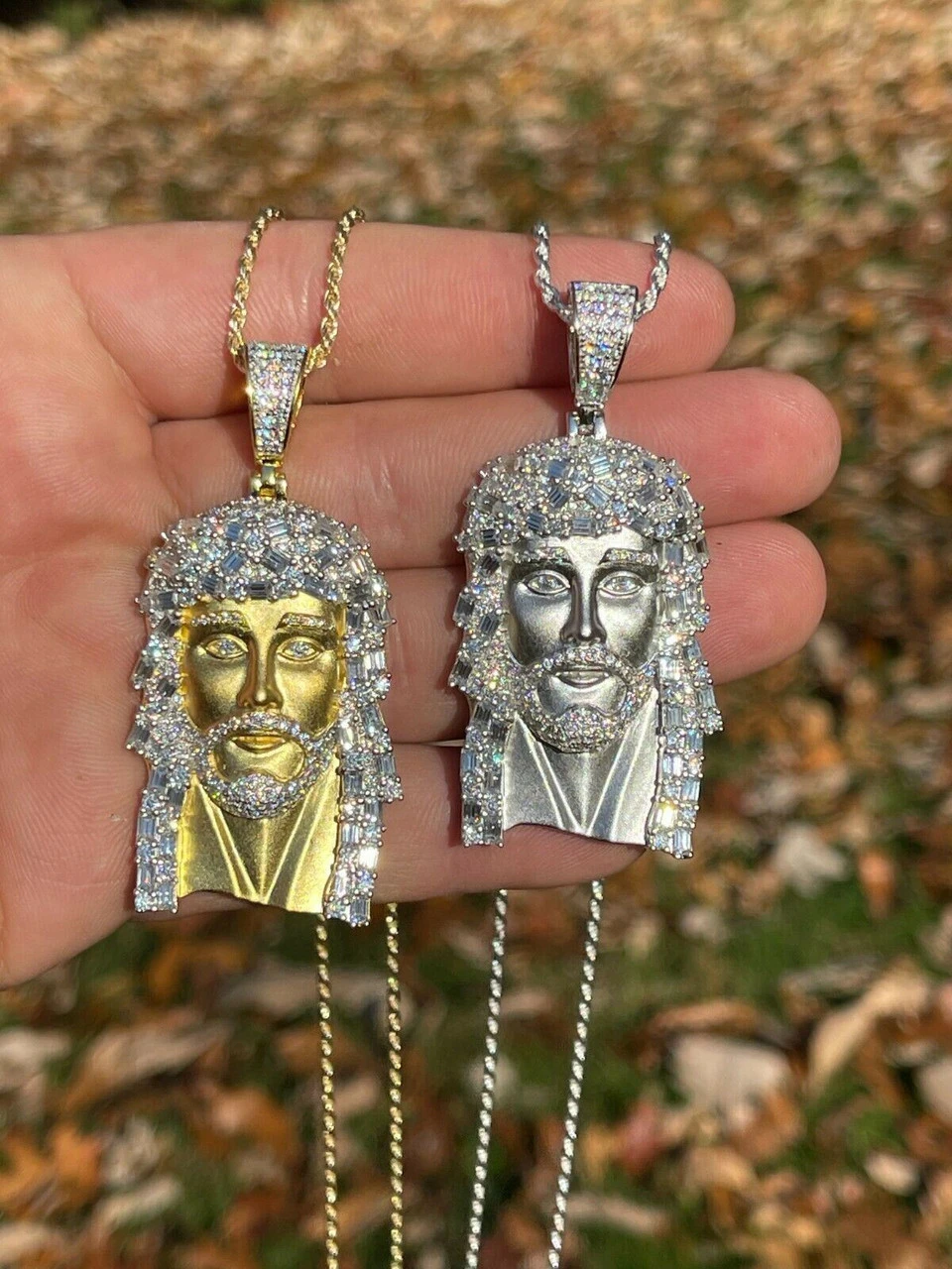 6ct MOISSANITE Iced Real Solid Silver Gold Baguette Jesus Piece Pendant Necklace 5 6ct MOISSANITE Iced Real Solid Silver Gold Baguette Jesus Piece Pendant Necklace - Image 3