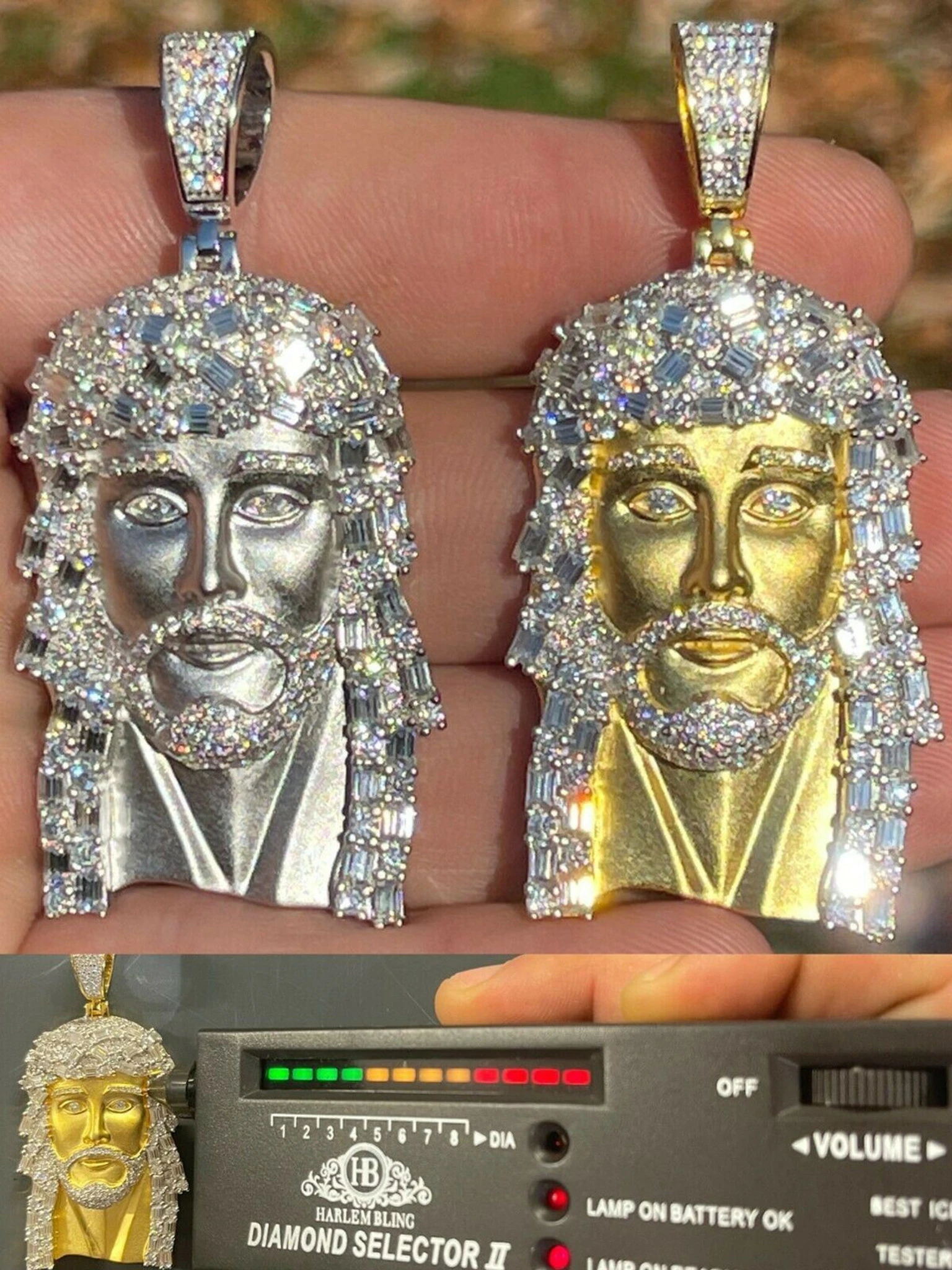 6ct MOISSANITE Iced Real Solid Silver Gold Baguette Jesus Piece Pendant Necklace 3 6ct MOISSANITE Iced Real Solid Silver Gold Baguette Jesus Piece Pendant Necklace