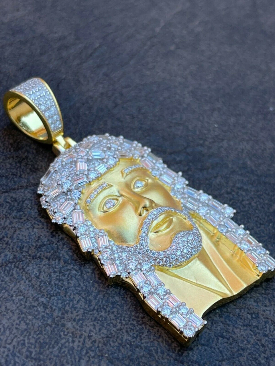 6ct MOISSANITE Iced Real Solid Silver Gold Baguette Jesus Piece Pendant Necklace 11 6ct MOISSANITE Iced Real Solid Silver Gold Baguette Jesus Piece Pendant Necklace - Image 9