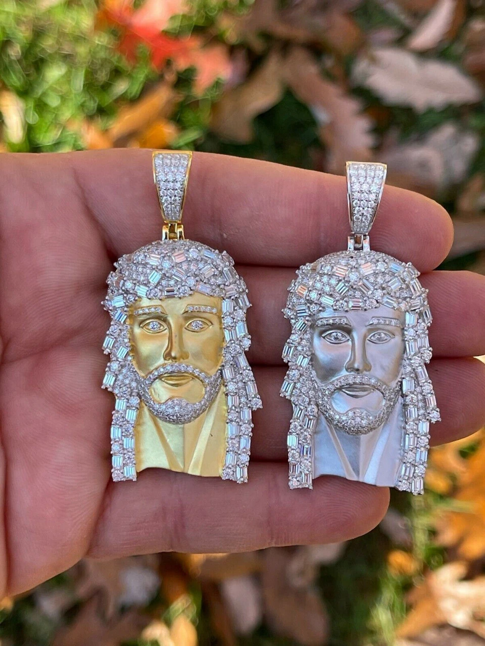 6ct MOISSANITE Iced Real Solid Silver Gold Baguette Jesus Piece Pendant Necklace 4 6ct MOISSANITE Iced Real Solid Silver Gold Baguette Jesus Piece Pendant Necklace - Image 2