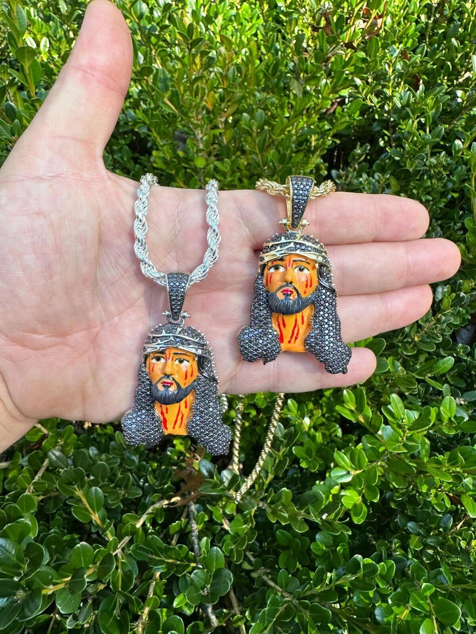 Black MOISSANITE Real 925 Silver / Gold Enamel Jesus Piece Pendant Necklace 22 Black MOISSANITE Real 925 Silver / Gold Enamel Jesus Piece Pendant Necklace - Image 20