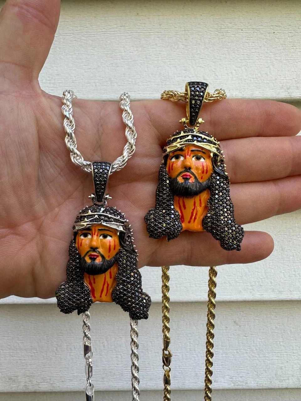 Black MOISSANITE Real 925 Silver / Gold Enamel Jesus Piece Pendant Necklace 18 Black MOISSANITE Real 925 Silver / Gold Enamel Jesus Piece Pendant Necklace - Image 16