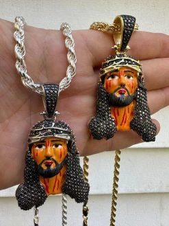 Black MOISSANITE Real 925 Silver / Gold Enamel Jesus Piece Pendant Necklace 40 Black MOISSANITE Real 925 Silver / Gold Enamel Jesus Piece Pendant Necklace -Harlem Bling Shop hip hop black moissanite real 925 silver gold enamel jesus piece pendant necklace 10481.1697770473