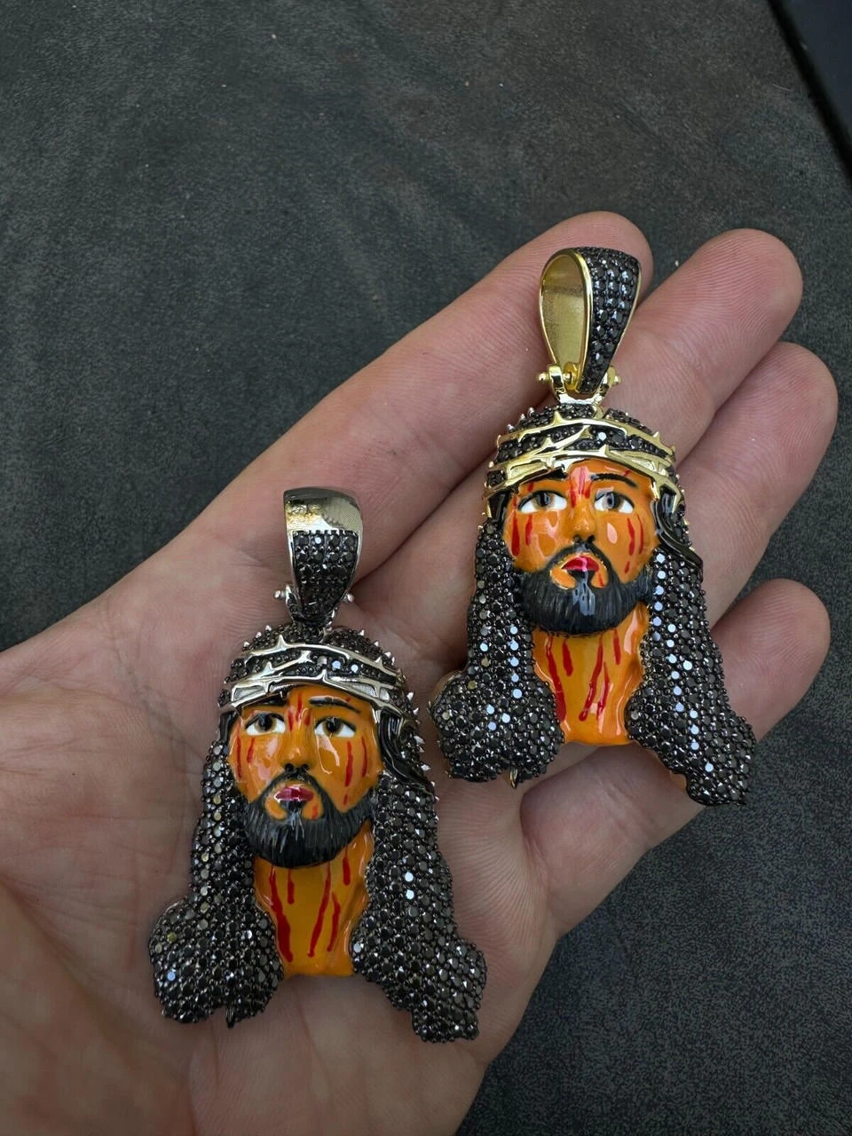 Black MOISSANITE Real 925 Silver / Gold Enamel Jesus Piece Pendant Necklace 13 Black MOISSANITE Real 925 Silver / Gold Enamel Jesus Piece Pendant Necklace - Image 11