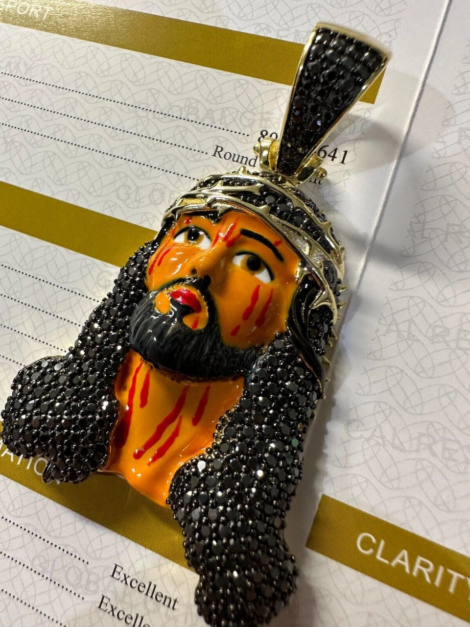 Black MOISSANITE Real 925 Silver / Gold Enamel Jesus Piece Pendant Necklace 4 Black MOISSANITE Real 925 Silver / Gold Enamel Jesus Piece Pendant Necklace - Image 2