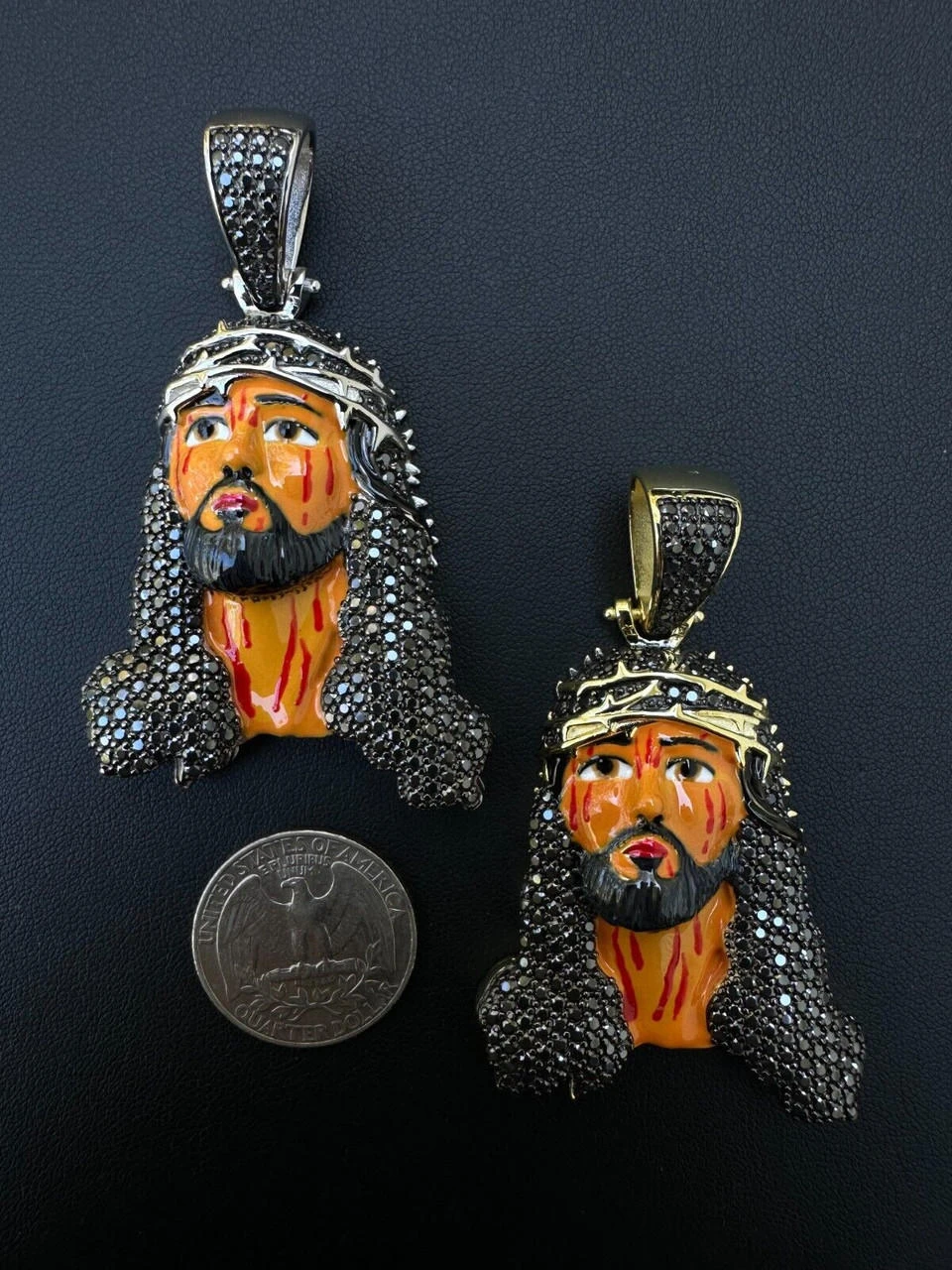 Black MOISSANITE Real 925 Silver / Gold Enamel Jesus Piece Pendant Necklace 5 Black MOISSANITE Real 925 Silver / Gold Enamel Jesus Piece Pendant Necklace - Image 3