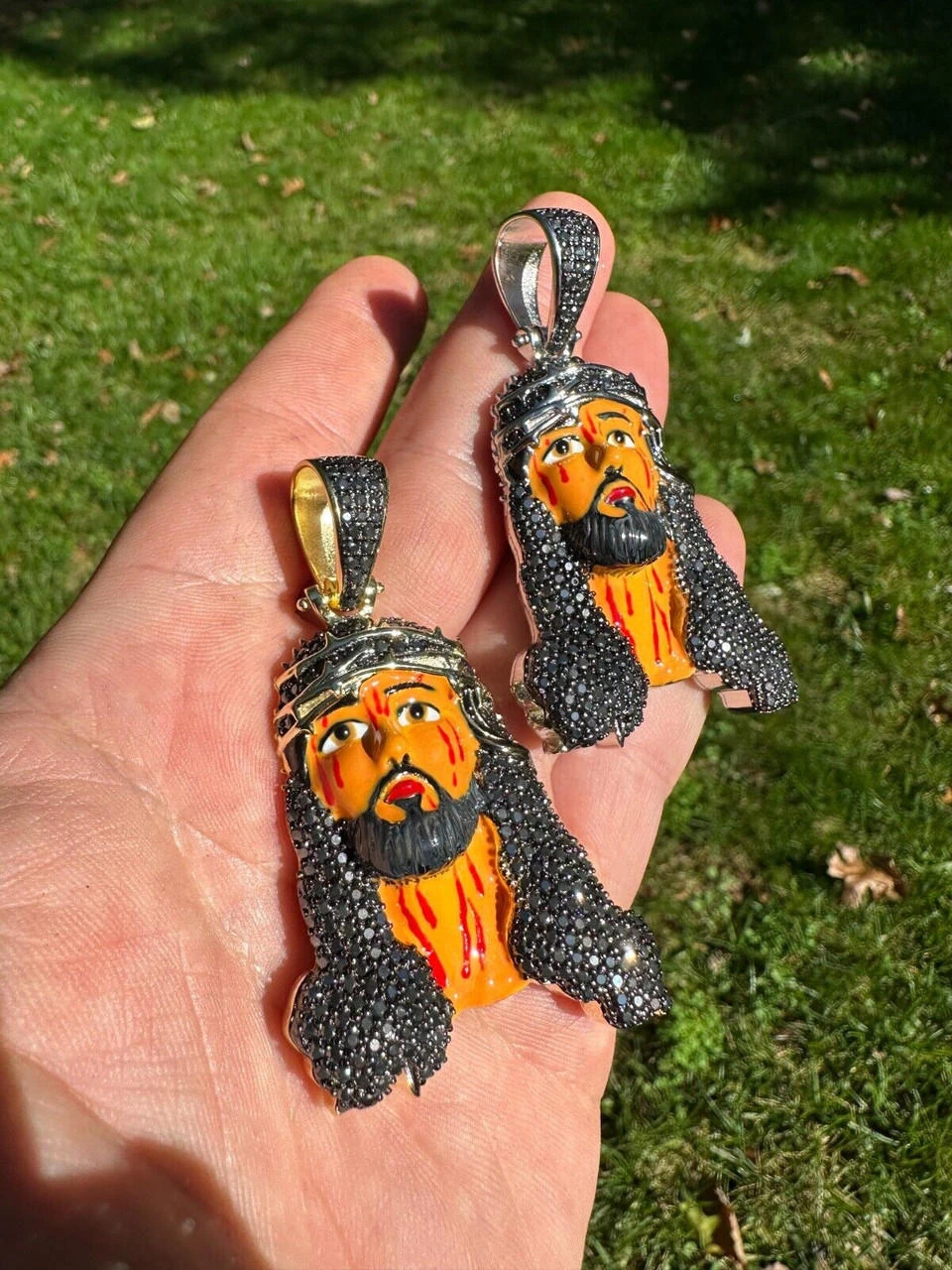 Black MOISSANITE Real 925 Silver / Gold Enamel Jesus Piece Pendant Necklace 15 Black MOISSANITE Real 925 Silver / Gold Enamel Jesus Piece Pendant Necklace - Image 13