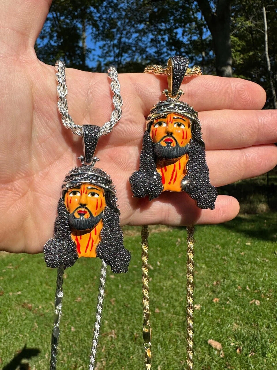 Black MOISSANITE Real 925 Silver / Gold Enamel Jesus Piece Pendant Necklace 19 Black MOISSANITE Real 925 Silver / Gold Enamel Jesus Piece Pendant Necklace - Image 17