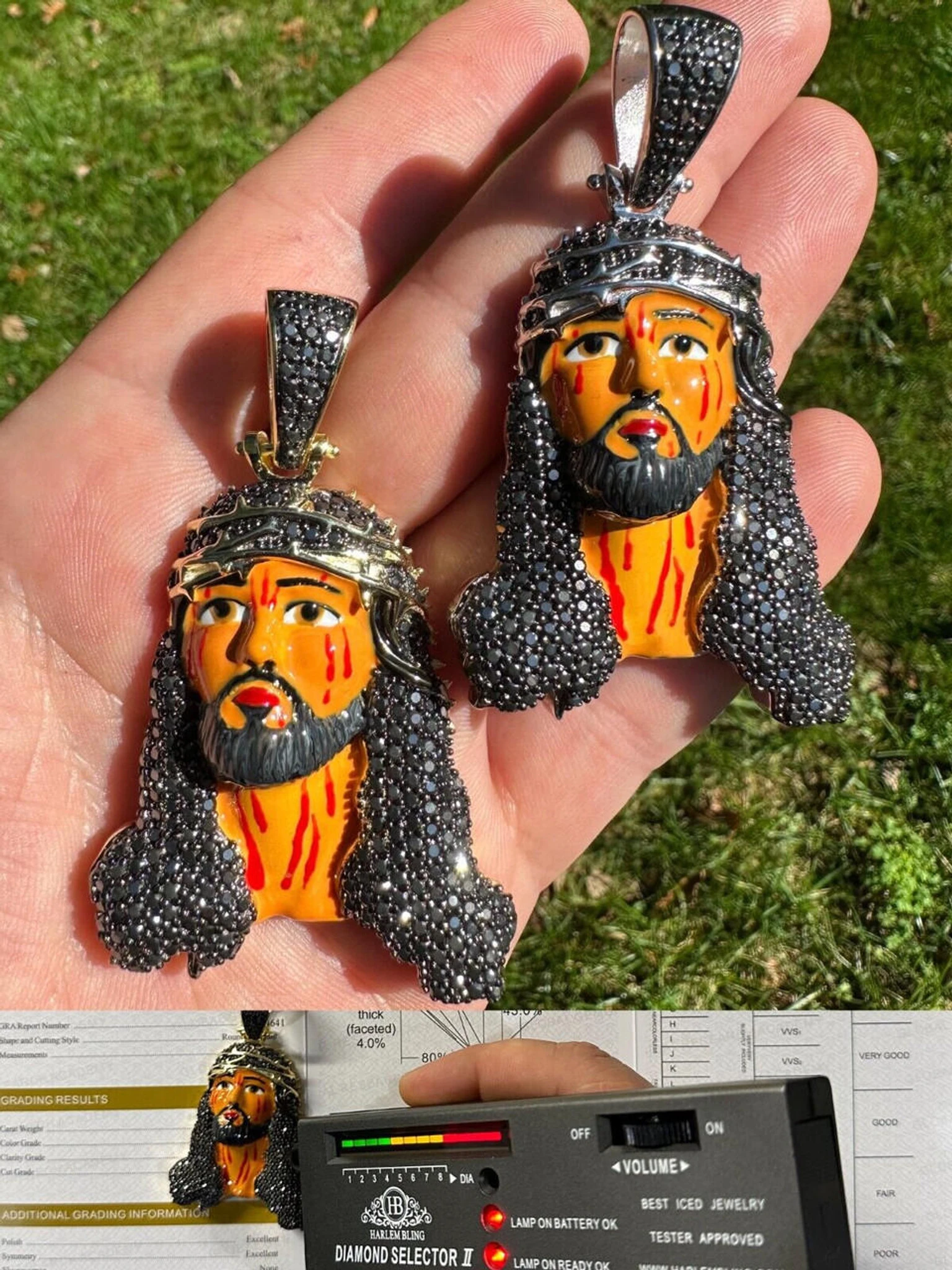 Black MOISSANITE Real 925 Silver / Gold Enamel Jesus Piece Pendant Necklace 3 Black MOISSANITE Real 925 Silver / Gold Enamel Jesus Piece Pendant Necklace