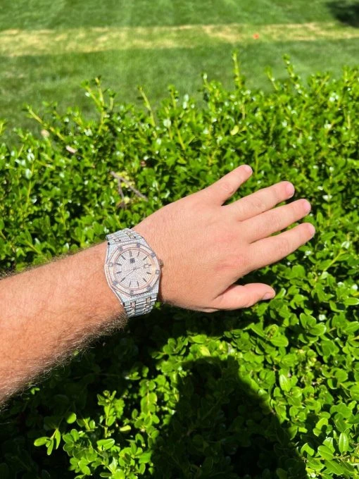 Shop Bust Down Automatic MOISSANITE Watch Iced Two Tone Rose Gold Pass