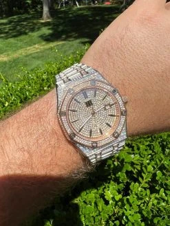 Bust Down Automatic MOISSANITE Watch Iced Two Tone Rose Gold Pass Diamond Tester 19 Bust Down Automatic MOISSANITE Watch Iced Two Tone Rose Gold Pass Diamond Tester -Harlem Bling Shop hip hop bust down automatic moissanite watch iced two tone rose gold pass diamond tester 73557.1664300659