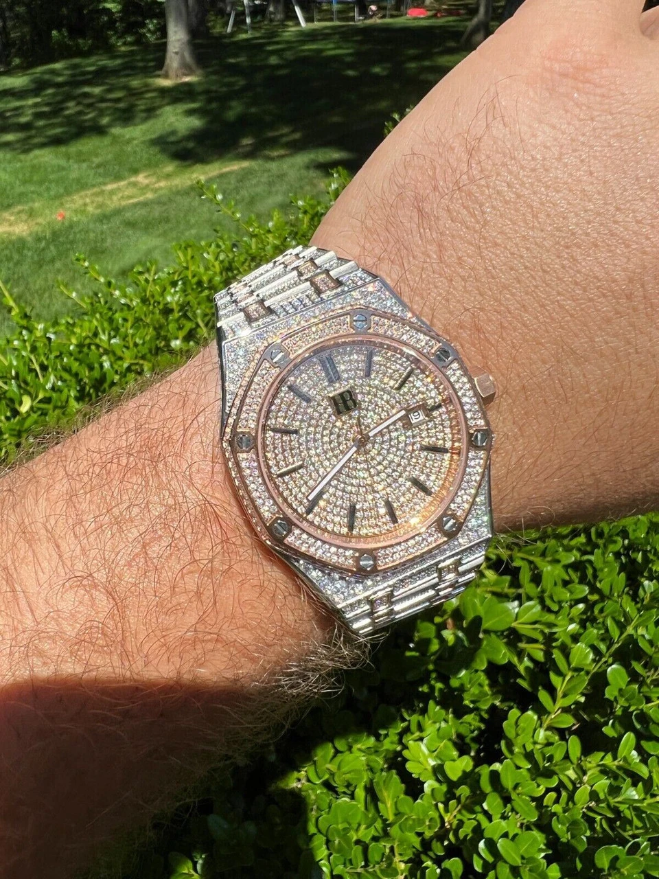 Bust Down Automatic MOISSANITE Watch Iced Two Tone Rose Gold Pass Diamond Tester 8 Bust Down Automatic MOISSANITE Watch Iced Two Tone Rose Gold Pass Diamond Tester - Image 7