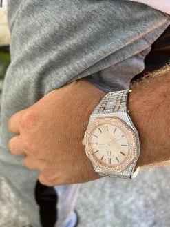 Bust Down Automatic MOISSANITE Watch Iced Two Tone Rose Gold Pass Diamond Tester 21 Bust Down Automatic MOISSANITE Watch Iced Two Tone Rose Gold Pass Diamond Tester -Harlem Bling Shop hip hop bust down automatic moissanite watch iced two tone rose gold pass diamond tester 90576.1664302065