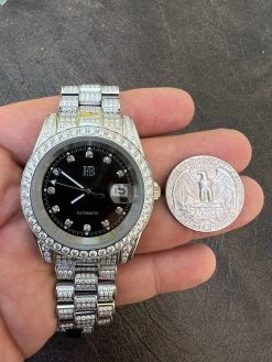 Bust Down MOISSANITE Black Presidential Watch Iced Hip Hop Passes Diamond Test -Harlem Bling Shop hip hop bust down moissanite black presidential watch iced hip hop passes diamond test 38432.1664355235